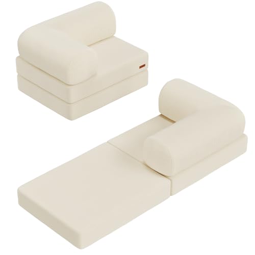 COMAX Folding Sofa Bed, Fold Out Chair, Foldable Sofa, Convertible Sleeper Chair for Adults, Futon Single Small Floor Couch for Spaces, Bedroom Living Room Guest Room, Beige