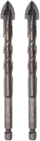 HARFINGTON 2pcs Titanium Coated Masonry Drill Bit, 12mm Concrete Drill Bits Ceramic Tile Drill Bit with 1/4" Hex Shank for Ceramic Tile Marble Mirror Glass Concrete Brick Plastic Wood