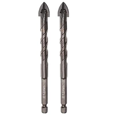 HARFINGTON 2pcs Titanium Coated Masonry Drill Bit, 12mm Concrete Drill Bits Ceramic Tile Drill Bit with 1/4 Hex Shank for Ceramic Tile Marble Mirror Glass Concrete Brick Plastic Wood
