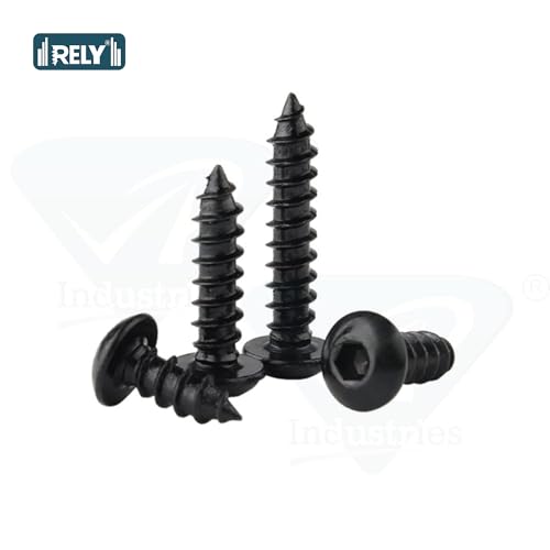 Image of Rely⇒VP INDUSTRIES (Pcs-25) No.8x19 mm Allen Button Head Self-Tapping Screw - Black Zinc, Button Cap Head for Furniture, Crib, Bunk Bed, Cot, and Bolt Assembly