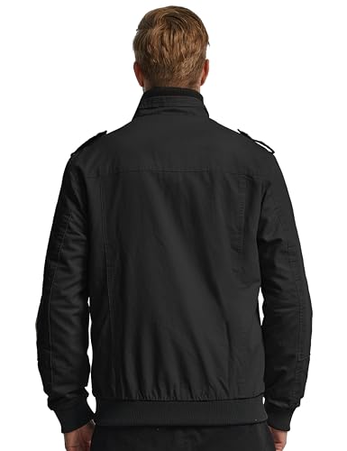 Wantdo Men's Military Jacket Casual Bomber Jacket Stand Collar Canvas Jacket Windbreaker3