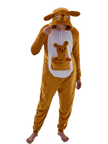 JUOLOET Unisex Adult Onesie Pajamas Kangaroo Animal One Piece Snug Fit Halloween Costume Sleepwear Homewear Kangaroo Medium