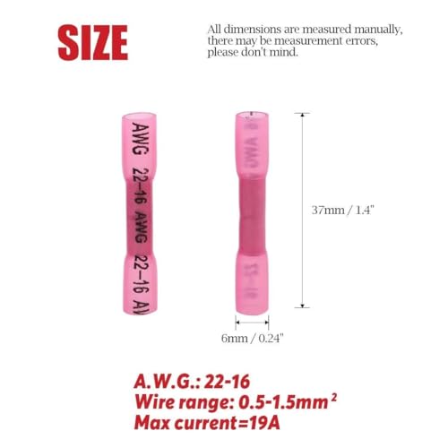 100 Pcs of Red Heat Shrink Butt Wire Splice Connectors Crimp Terminals Kit