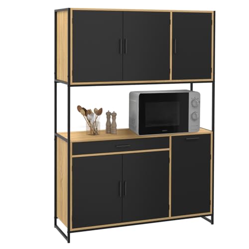 IDMarket - Buffet de Cuisine 120 CM Boston Meuble 6 Portes Design Industriel + tiroir