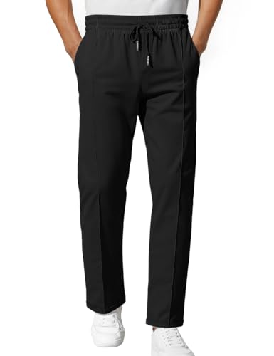 Mens Casual Chino Pants Elastic Waist Classic-Fit Lightweight Jogger Sweatpants with Pockets