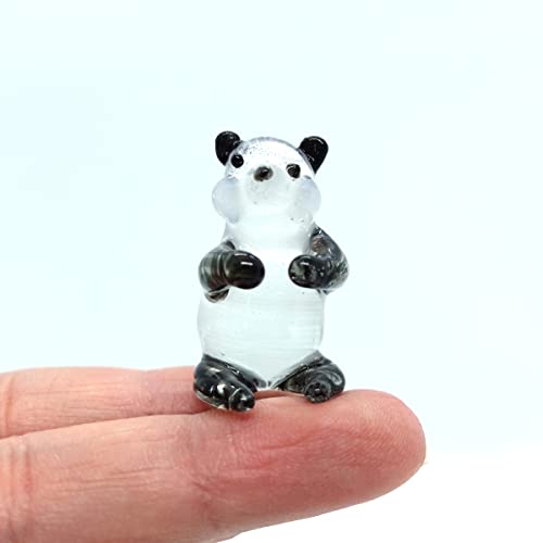 Sansukjai Panda Tiny Figurines Animals Hand Blown Color Glass Art Collectible Gift Decorate (White Black)