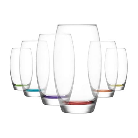 HiBall Coloured Base Glasses. Water Juice Drinking Tumbler 510 ml ( Pack of 6 ) Cover