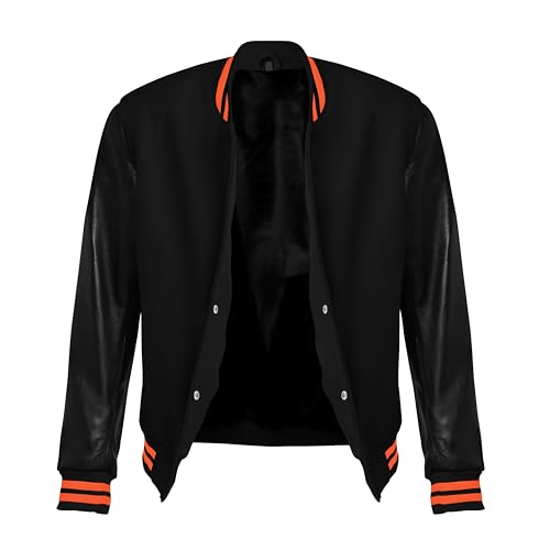 Image of Red And Black Letterman Jacket Men - Mens Black Varsity Letterman High School Baseball Bomber Jacket