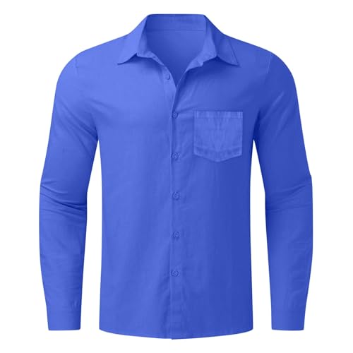 Generisch Camisas de ocio para hombre, manga larga, muselina, camisa de algodón y lino, camisa de ocio Hneley, camisa ligera de verano, camisa de playa hawaiana, camisa de pescador, camisa de cuello