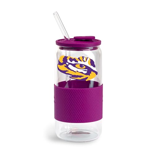 The Memory Company Officially Licensed 18oz Glass with Silicone Lid and Wrap, Louisiana State University