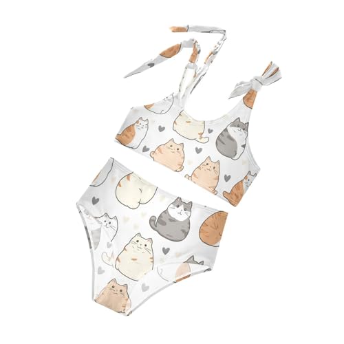 Plaaee Girls' 2 Piece Swimsuits Cat Cartoon Pattern Cute Bikini Set Bathing Suit 4T4