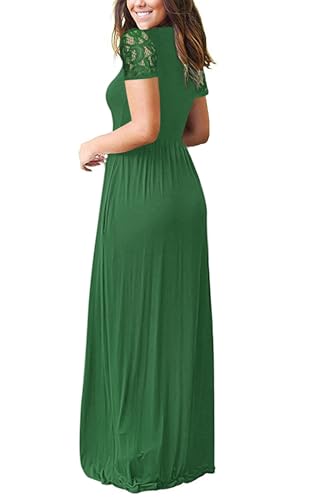 Image of AUSELILY Maxi Dresses for Women Summer Lace Short Sleeve V Neck Wrap Dress | Lace Short Sleeve, Two Pockets, V-Neck Wrap Waist Long Dress