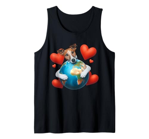 Smooth Fox Terrier Perro Día de la Tierra Abrazo Amor Propietario Planeta Globo Camiseta sin Mangas