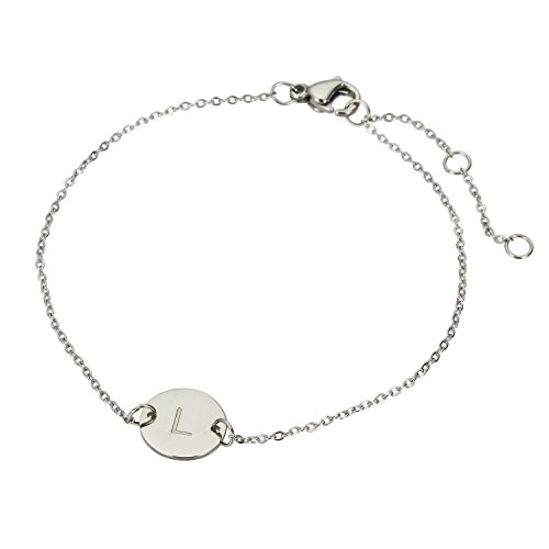 Image of HUAN XUN Stainless Steel Engraved Initial Bracelet Adjustable, 7.87 inch