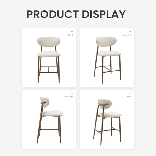 Image of MALOL Upholstered Bar Stools Set of 1, Beige | Kitchen Bar Stools with Backs, Modern Counter Height bar stools with Metal Legs for Kitchen Island, Counter