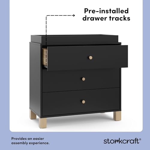 Storkcraft California 3-Drawer Chest with Removable Changing Topper (Black with Driftwood) – GREENGUARD Gold Certified, Interlocking Drawer System, Pre-Installed Tracks, Easy Assembly by Storkcraft - Image 3