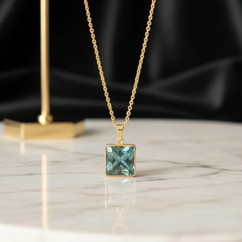 WORLD WIDE GEMS Naturalny zielony turmalin naszyjnik ze srebra wysokiej próby 925 poduszka w kształcie 45 cm (18 cali) łańcuszek kablowy biżuteria dla mężczyzn i kobiet |WW_S_GP_0379