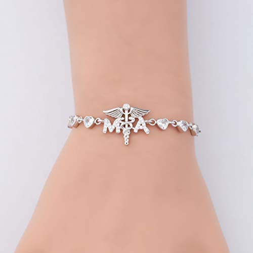 Image of Medical Assistant Bracelet MA Charm Adjustable Bracelet Nurse Graduation Gift MA Caduceus Medical Charm Jewelry