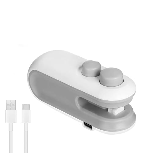 Mini seller de bolsas, máquina de sellado para el hogar, sellador de bolsas de bocadillos recargable 2-en-1 USB-C, selladores de alimentos magnéticos (A)