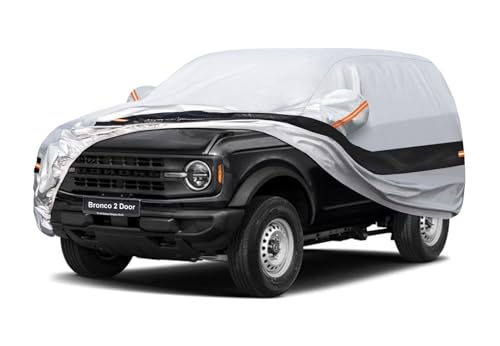 Image of 10 Layers Car Cover Custom Fit for Ford Bronco 2 Door /Sport (2021-2026), Waterproof All Weather for Automobiles, Outdoor Full Cover Sun Dust Rain Protection with Cotton. Silver