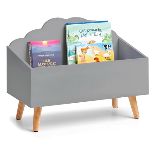 Avilia Baule per Giocattoli per Cameretta - Contenitore Porta Giochi per Salotto, con Design Nuvola in Legno, 58x45x28cm, Grigio