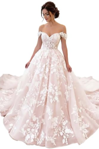 Tulle Boho Wedding Dresses for Bride 2026 Lace Appliques Wedding Dres Blush