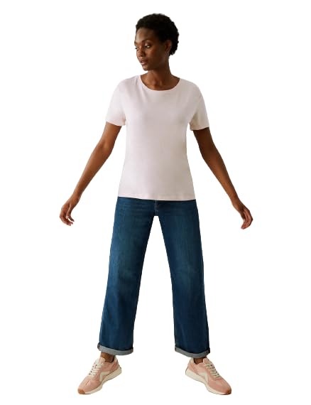 Image of Marks & Spencer Womens Solid Polyester Blend Crew Neck Relaxed Fit T Shirt