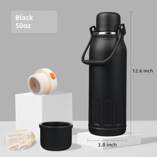Image of Konokyo 50oz Thermos for Cold Drinks, Insulated Water Bottle, Black