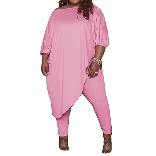Ensemble de survêtements grande taille femme t-shirt irrégulier pantalon long solide