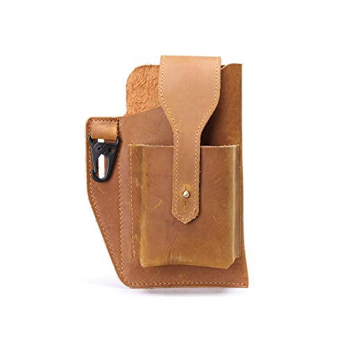 Sac banane pour homme en cuir marron avec étui de téléphone pour randonnée et voyage