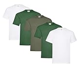 Fruit of the Loom Pack de 5 camisetas para hombre Heavy Cotton M, L, XL, XXL, 3XL, varios colores, 2 x blanco + 2 x verde botella + 1 x oliva + 1 bloc de notas de compra Hl, L