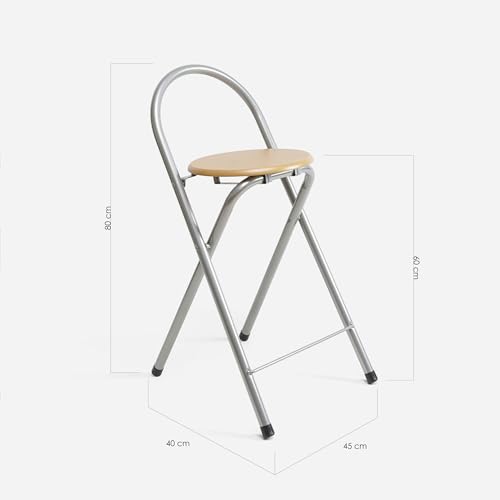 Miniatura 3 de The Secret Home - Pack De 2 Taburetes Plegables De Cocina - Asiento Plegable De Metal Y Madera - Taburete Apto Para Interior Y Exterior Alto: 80 Cm X Largo: 40 Cm - Madera Natural Plateado