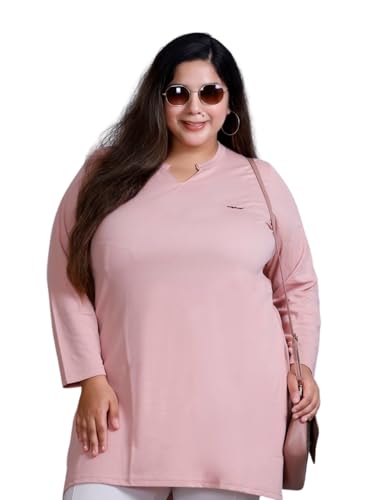 Image of CUPID Women's Cotton Plus Size Plain Full Sleeves Long Top for Summer n Semi Summers with One Side Pocket for Ladies Solid T Shirt