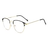 GEMSeven Moda Mujer Hombre Metal Medio Marco Negro Miopía Gafas Dioptrías Marco De Anteojos