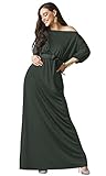 KOH KOH Womens Long Sexy One Shoulder Flowy Casual 3/4 Short Sleeve Maxi Dress