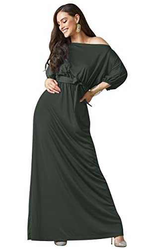 KOH KOH Plus Size Womens Long Sexy One Off Shoulder Flowy Casual 3/4 Short Sleeve Cocktail Wedding Party Guest Maternity Gown Gowns Maxi Dress Dresses, Dark Gray Grey 5XL 30-32