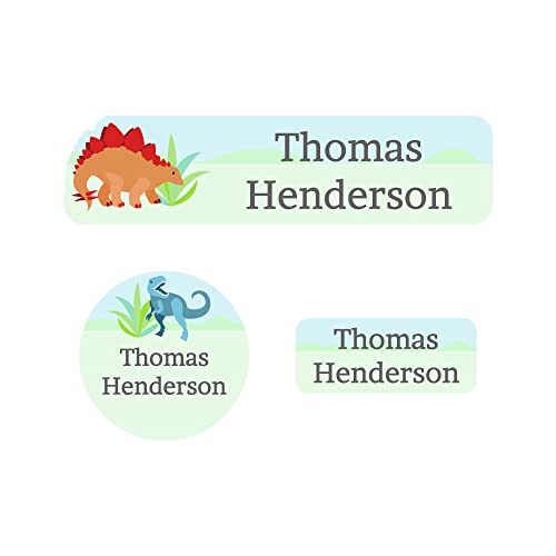 Name Bubbles - Kids Custom Name Labels for Daycare, School, Camp (102 Labels) - Personalized Waterproof Name Stickers for Clothes Tags, Lunch Boxes, Water Bottles, & School Supplies (Dinosaurs)
