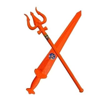 Plastic Shiv Trishul & Sword/Talwar Toy Combo | 2 Pcs Set for Kids | Role Play Action Figure | Orange | 52 cm | Age 2+