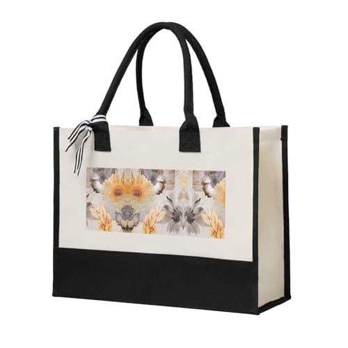 Liulannq Bolso de mano elegante para mujer, diseño de flores amarillas claras, con costuras de lona
