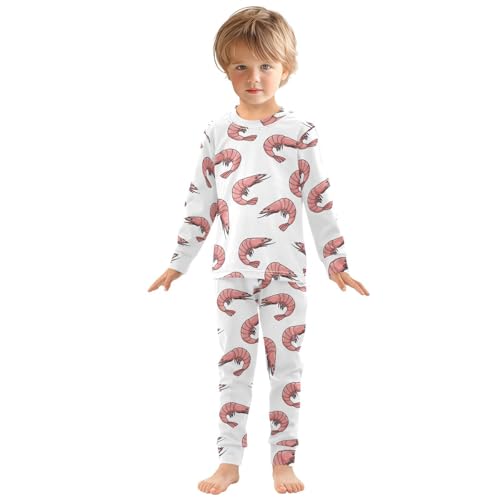 Pajama Sets Long Sleeve Shrimp Pattern Print Design Soft Comfy Sleepwear 2 Piece PJS 3-8T2