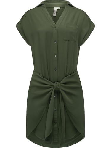 Ragwear Damen Kurzarm Sommerkleid kurzes Blusenkleid mit Taillenband und Brusttasche Bahaya YOUMODO Dark Olive Gr. S