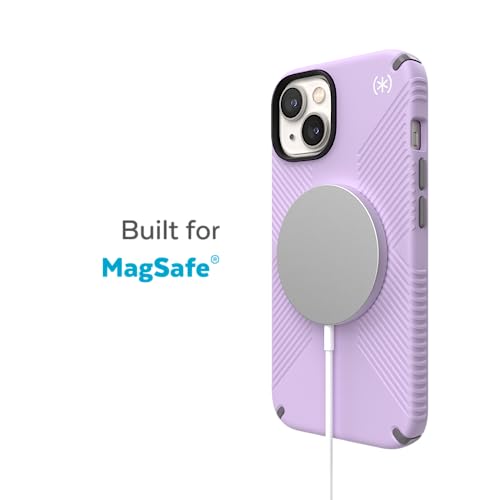 Image of Speck iPhone 14 & iPhone 13 Case - Drop Protection, Scratch Resistant, Dual Layer Slim Phone Case for 6.1 Inch iPhones 14 - Built for MagSafe - Presidio2 Grip - Spring Purple /Cloudy Grey /White