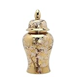 Zenzero Vaso Tempio Vasi in Ceramica Dorata Vasi Di Zenzero Con Coperchio Per La Decorazione Domestica Vasi Di Fiori secchi Tradizione Cinese Porcellana Ginger Pentole (17 x 37 cm)