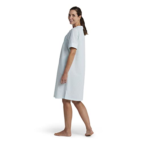 Miss Elaine Robe - Short Seersucker Robe, Short Sleeves And Snap Closure, Seersucker Fabric With Delicate Details, Sleepwear (Small, Mint White Check) #TOP1