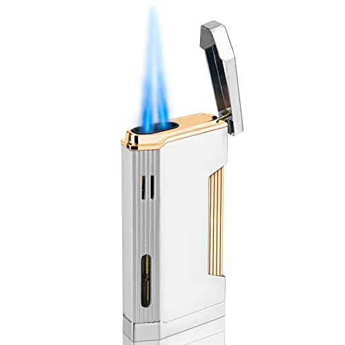 PILOTDIARY Torch Butane Lighter, Double Jet Flame Refillable Windproof Automatic flip Cap Mini Lighter Fatherâ€™s Gift Butane NOT Included Gold/Sliver