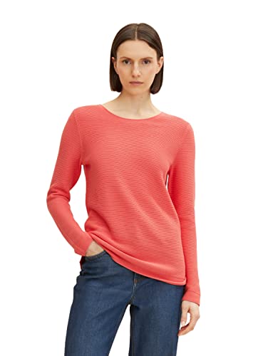 TOM TAILOR Damen Basic Strickpullover 1016350, 12230 - Smooth Papaya Red, M