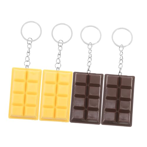 STOBAZA Llaveros De Chocolate Realista 4 Piezas, Diseño Imitacion Chocolate Color Marrón y Amarillo, Accesorios Divertidos Para Niños, Recuerdos De Fiesta Baby Shower y Decoración San Valentín