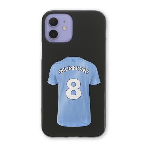 Personalised Football Phone Case For Apple iPhone 17, 16, 15, 14,13, 12, 11, Pro Max, Mini, XR, XS, SE Light Blue Football Shirt Phone Case with Name and Number, Soft Black TPU Phone Cover