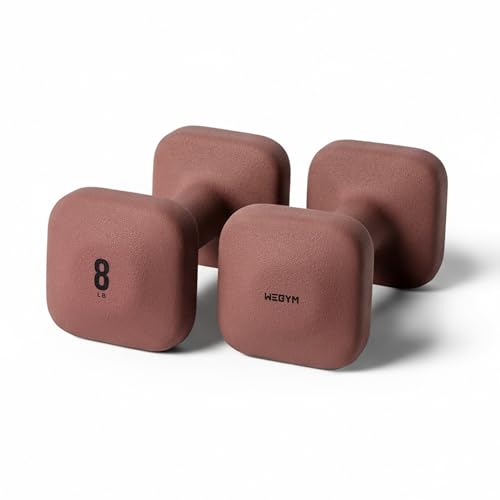 WeGym SafeGrip Square Dumbbells with Anti Slip Handles Aesthetic Free Weights for Home Workouts Stable Design Prevents Rolling during Floor Exercises (8LB Pair Rose)