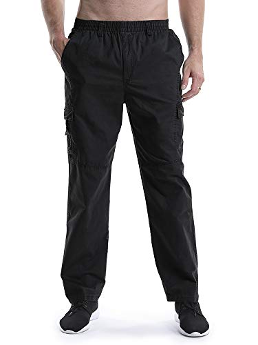 Men's Elastic Waist Cargo Pants,Loose Fit Lightweight Workwear Casual Pull On Pants Black Tag 6XL- US 44